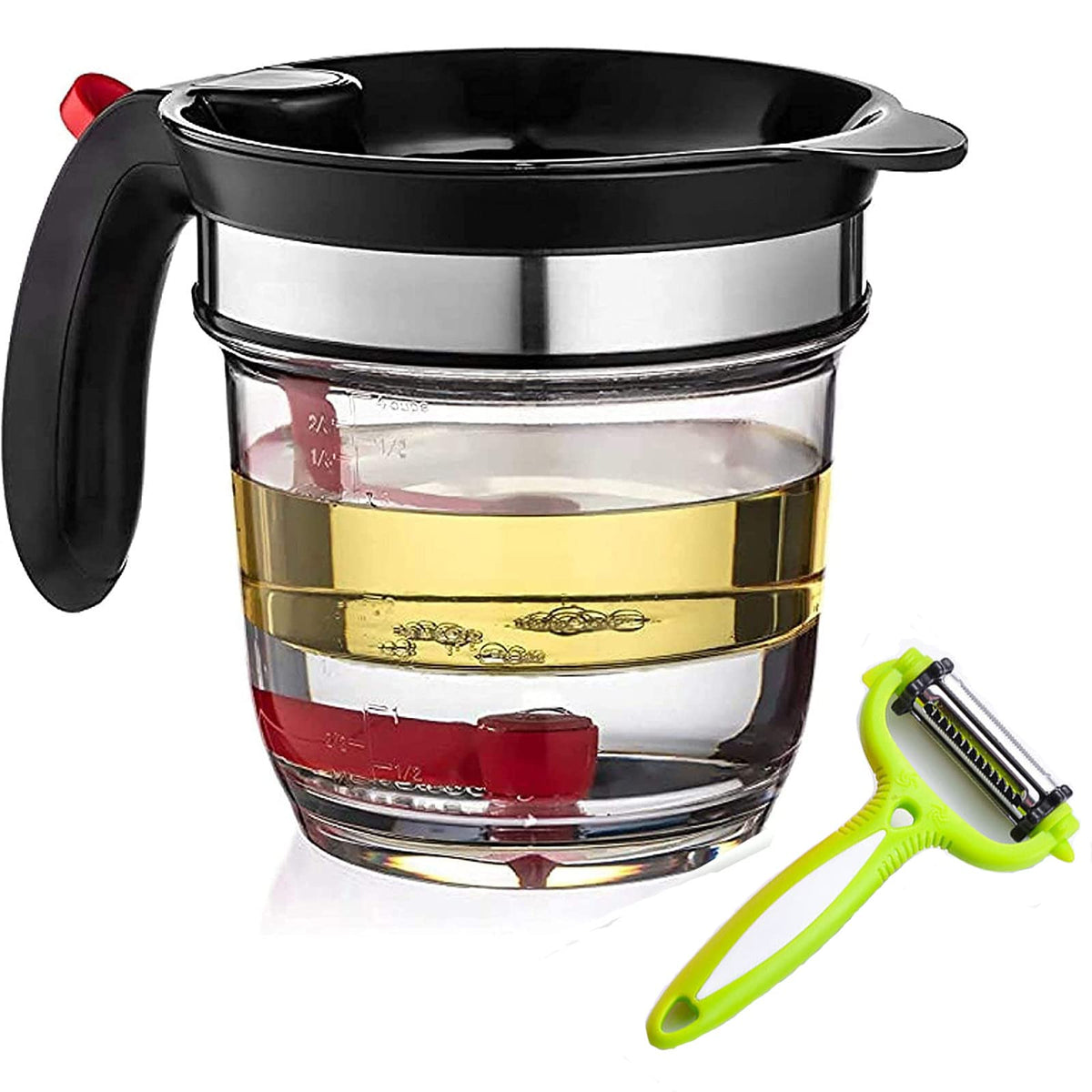 PAZATAO separador de grasa con tapa inferior y capacidad de 4 tazas para caldos.