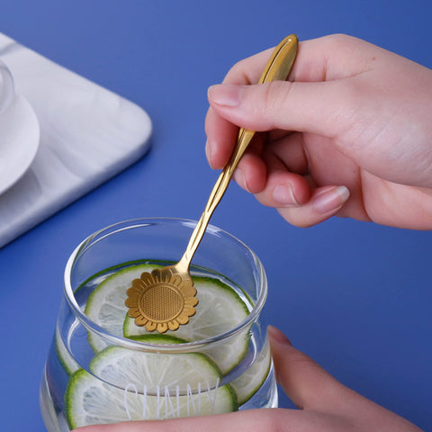 PBIEHSR cucharas de flor girasol doradas, diseño alegre para cocktails y postres