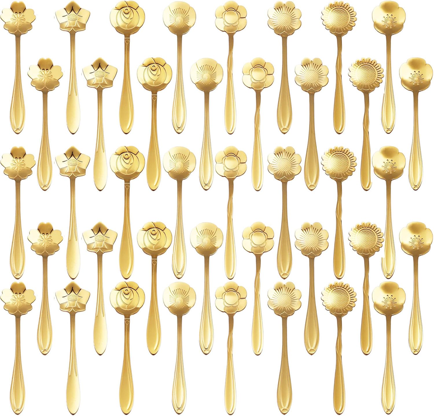 PBIEHSR cucharas de flor sakura doradas, ideal para té elegante en casa