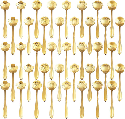 PBIEHSR cucharas de flor sakura doradas, ideal para té elegante en casa