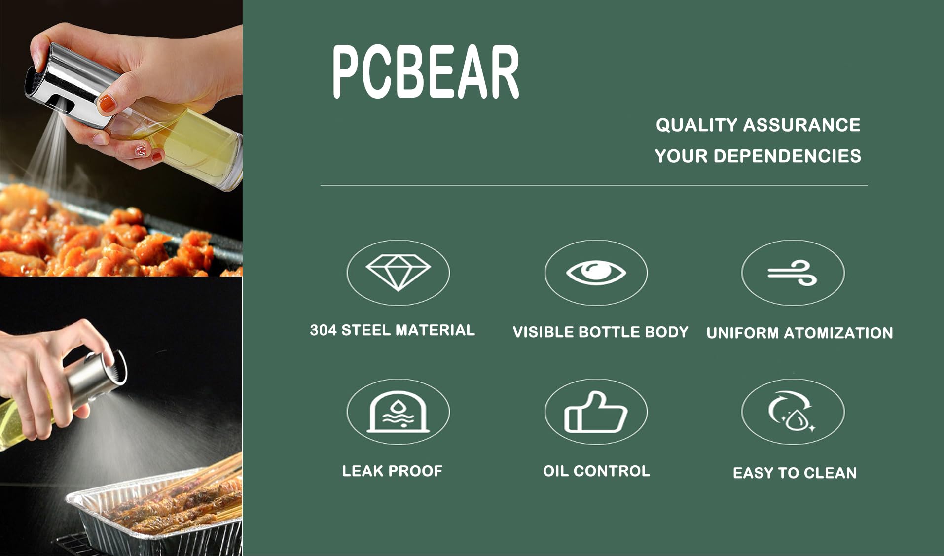 PCBEAR atomizador de aceite con vidrio transparente, permite ver el nivel para un uso controlado.