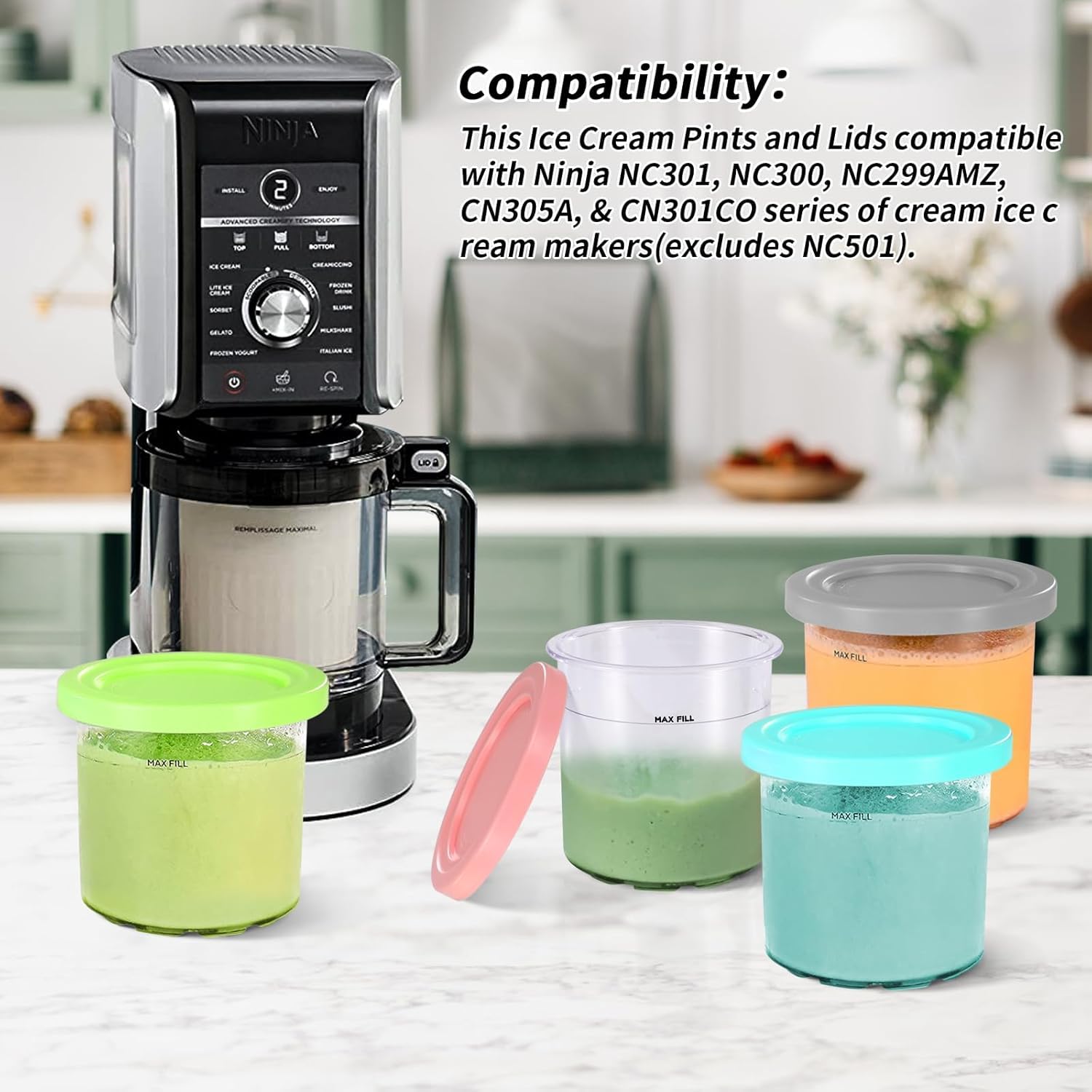 PCTTOIL Creami tapas compatibles en 4 colores con sellado hermético