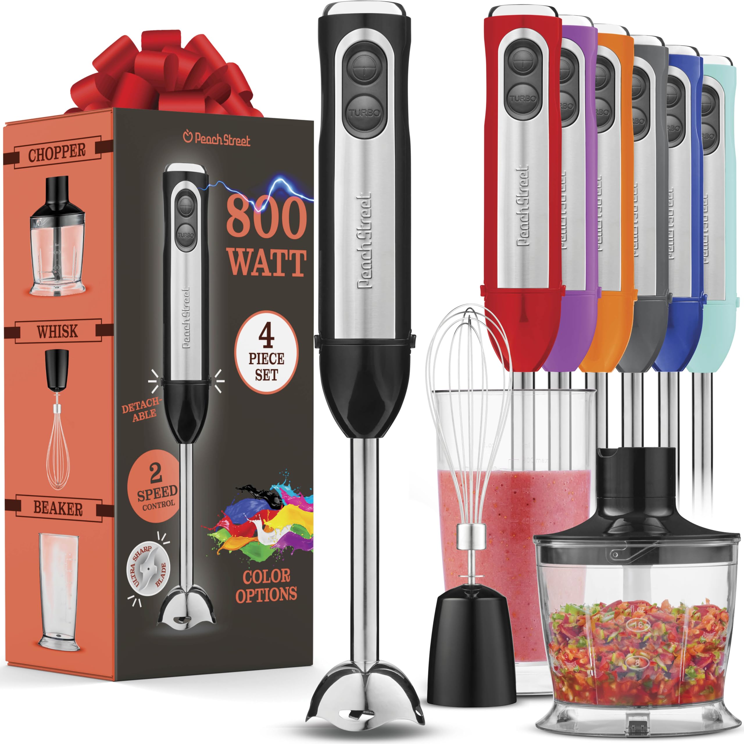 Peach Street Batidora de inmersión 800W para purés suaves y cremosos