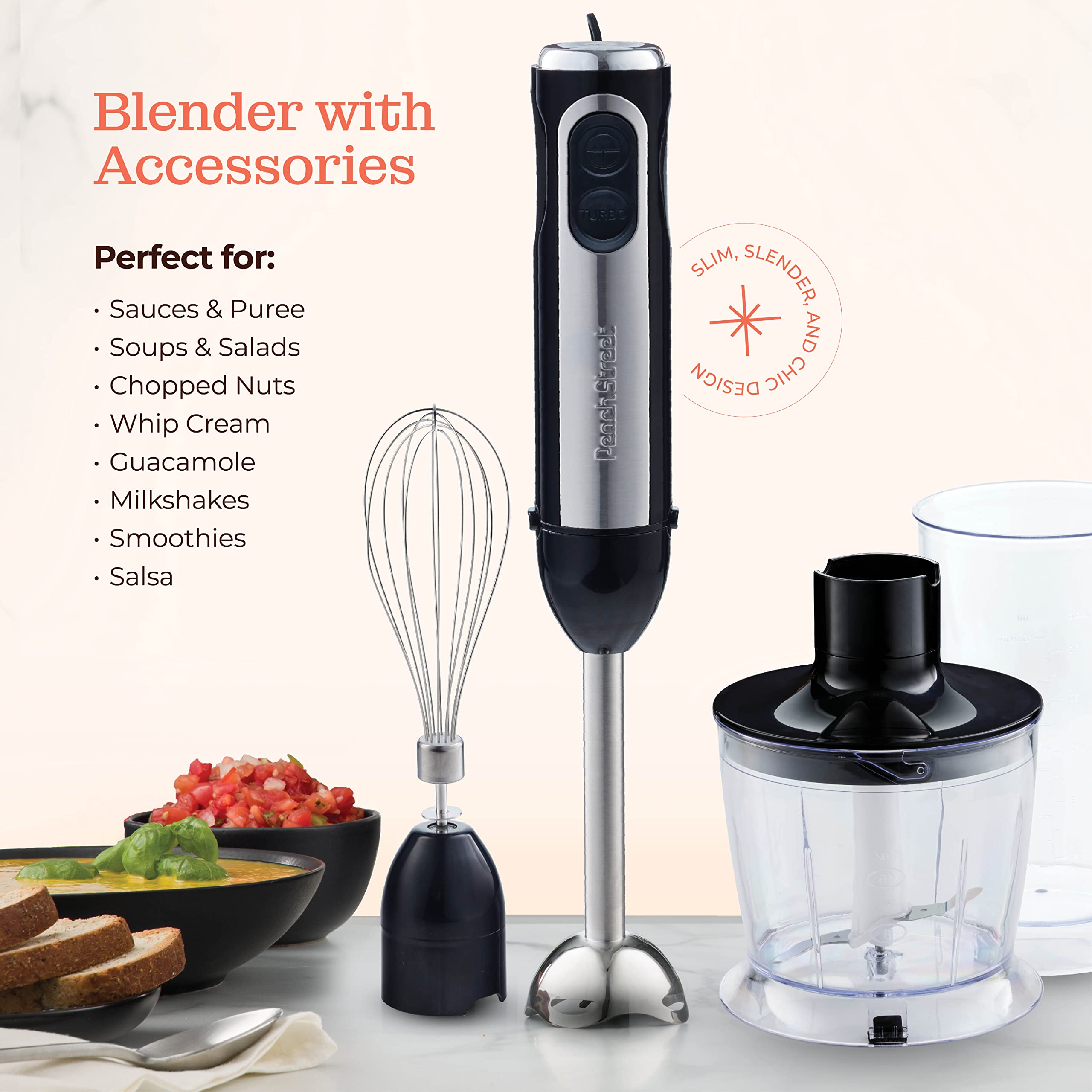 Batidora Peach Street con modo TURBO para emulsiones rápidas