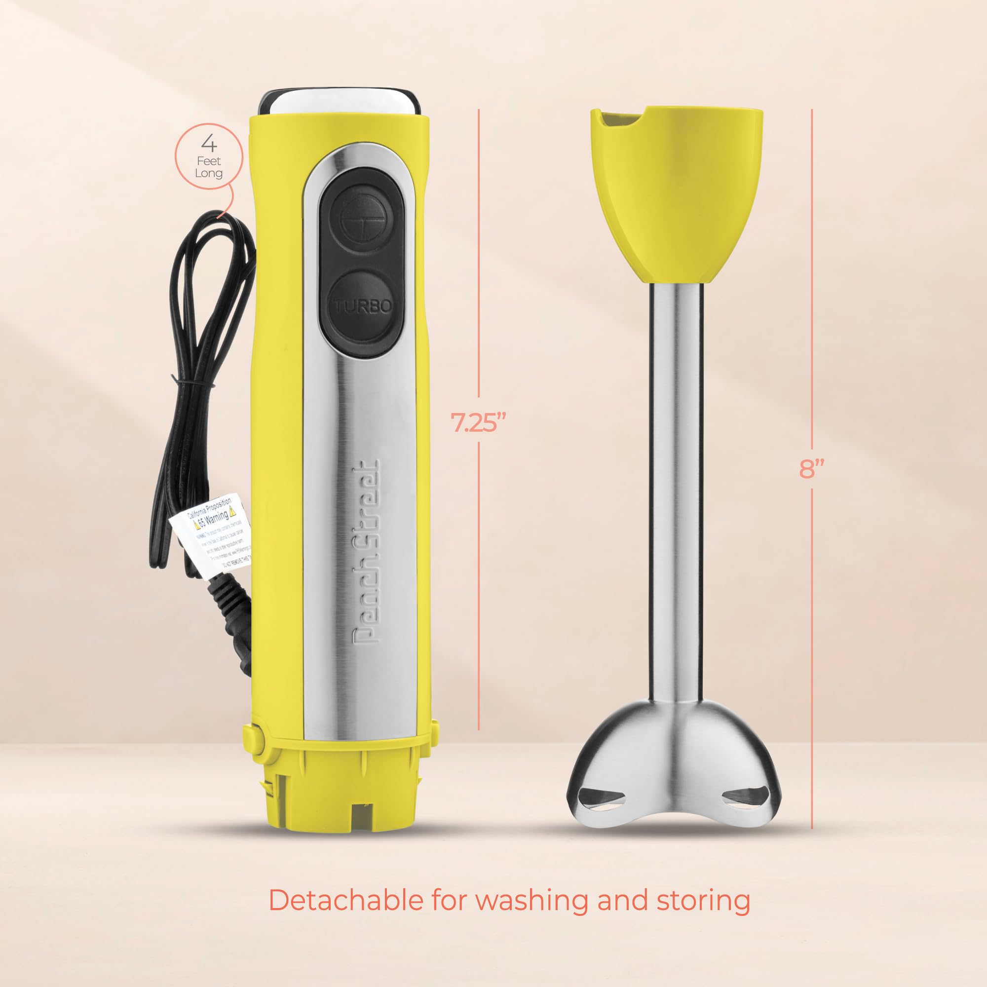 Peach Street licuadora de inmersión diseño ergonómico para agarre cómodo.