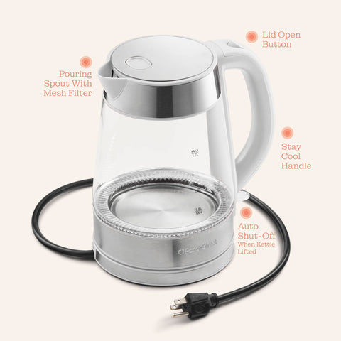 Materiales duraderos: vidrio borosilicato y acero inoxidable en Peach Street Speed-Boil.