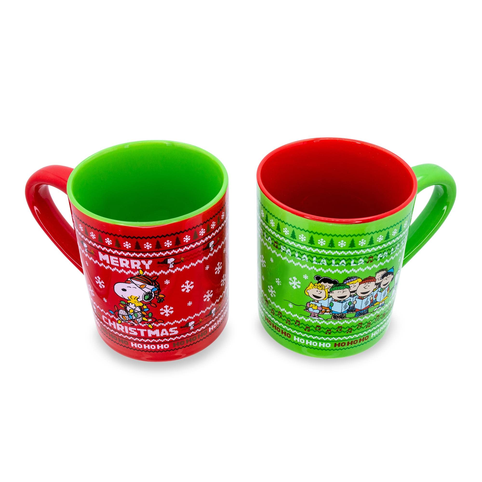 Conjunto de tazas navideñas de Peanuts, dos modelos para la mesa