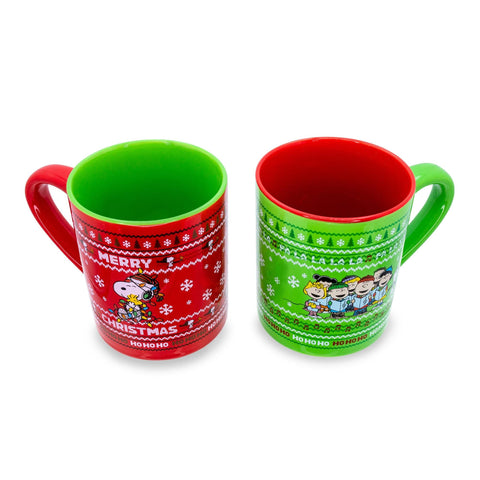 Conjunto de tazas navideñas de Peanuts, dos modelos para la mesa