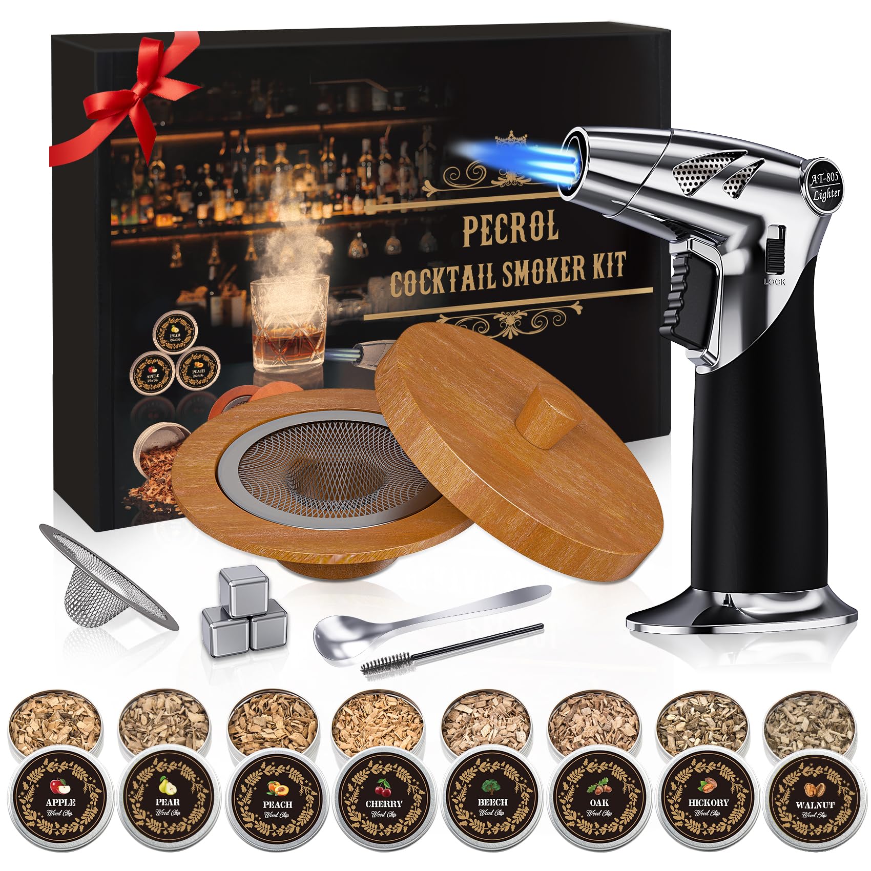 Pecrol kit ahumador whisky con soplete, humo intenso para cocteles en casa.