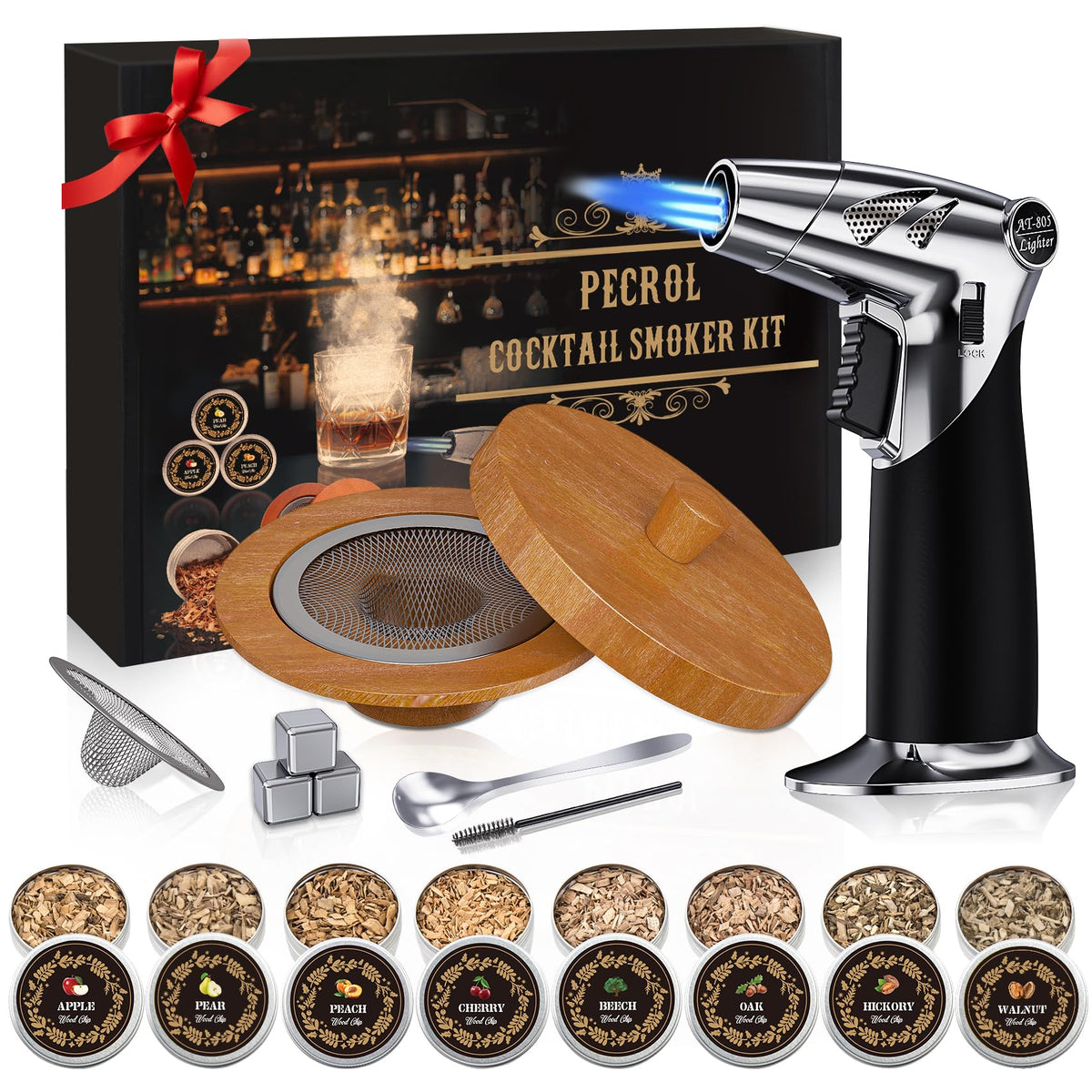 Pecrol kit ahumador whisky con soplete, humo intenso para cocteles en casa.