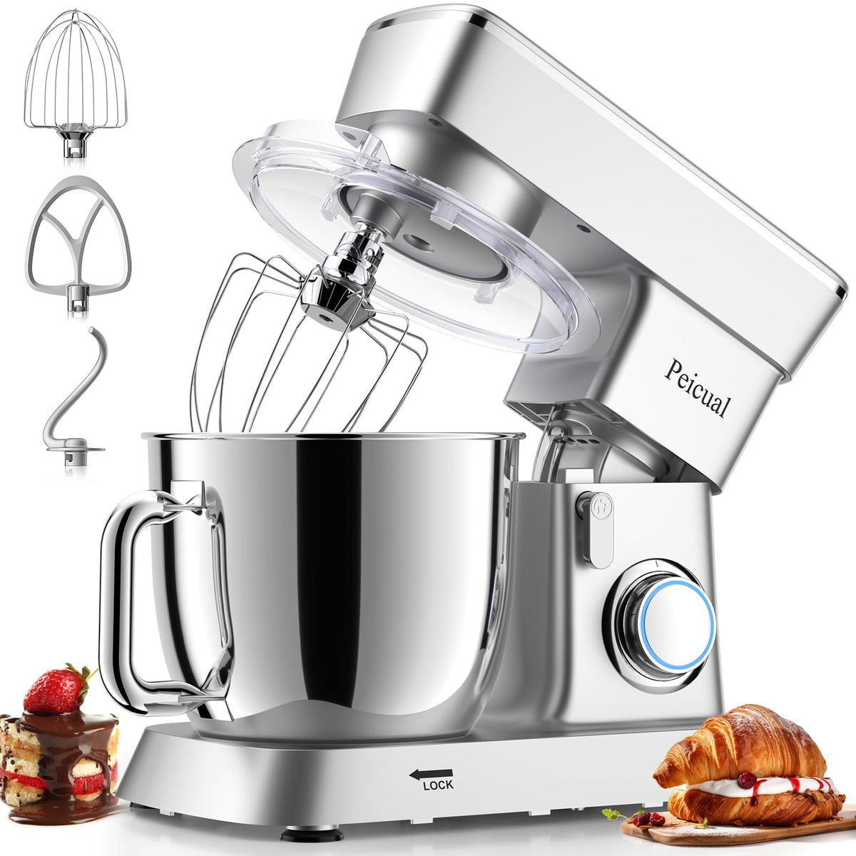 Peicual batidora de pie con cubeta de acero inoxidable de 6 cuartos para repostería diaria