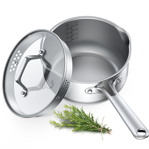PekGema olla de salsa 3qt, acero inoxidable para cocción uniforme.