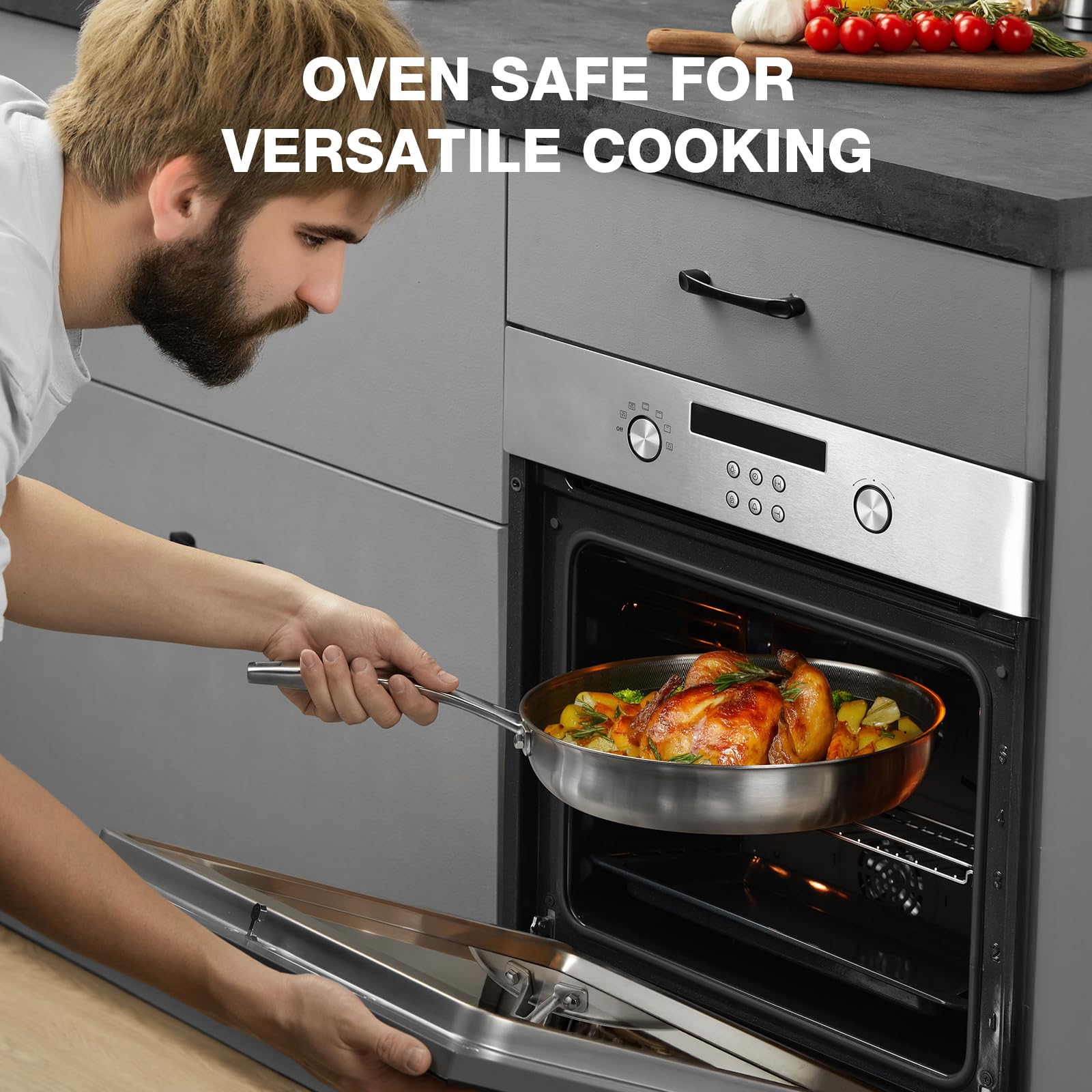 Sartén PekGema apta para horno hasta 500 grados Fahrenheit.