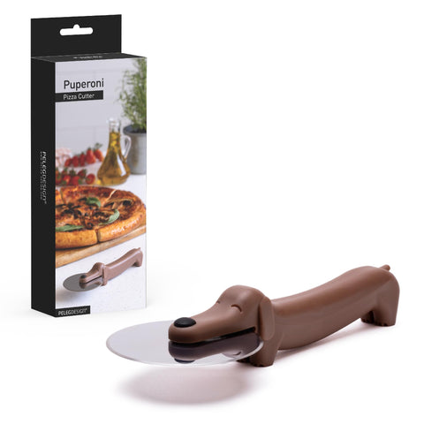 Puperoni: rueda cortadora de pizza con hoja de acero para cortes limpios.