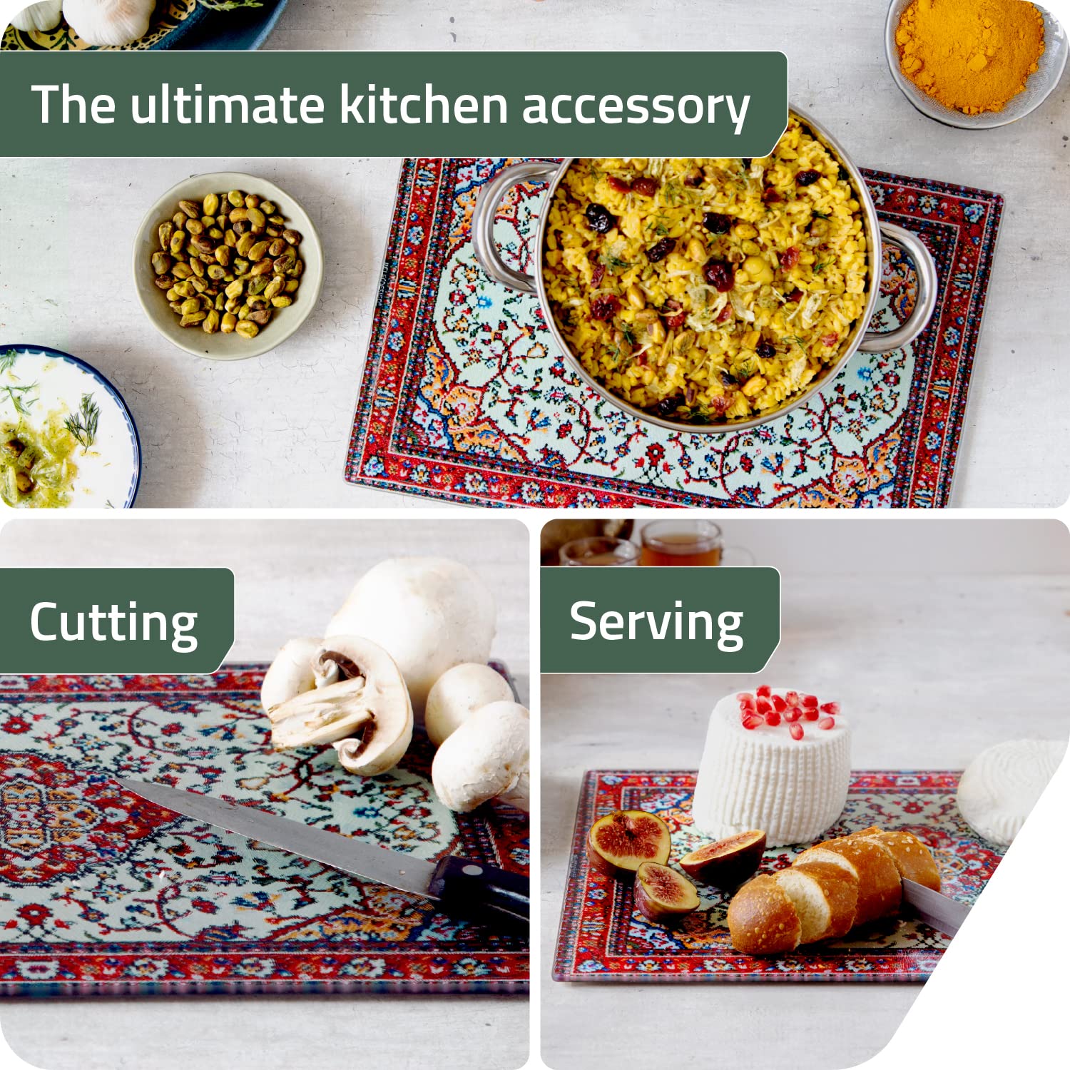 Tablero Rugboard de PELEG DESIGN para servir fruta con estilo sobre una superficie estable.