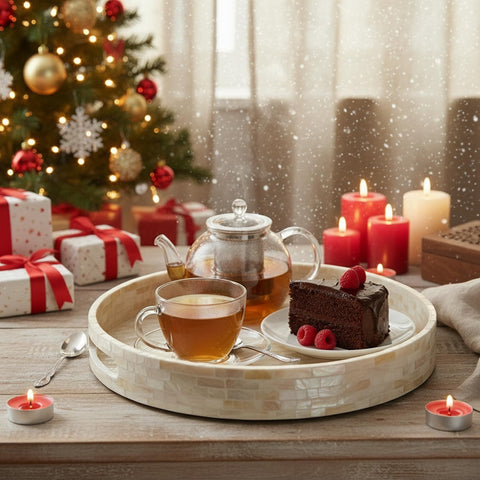Bandeja PEMAR con incrustación nacar capiz para centro decorativo elegante