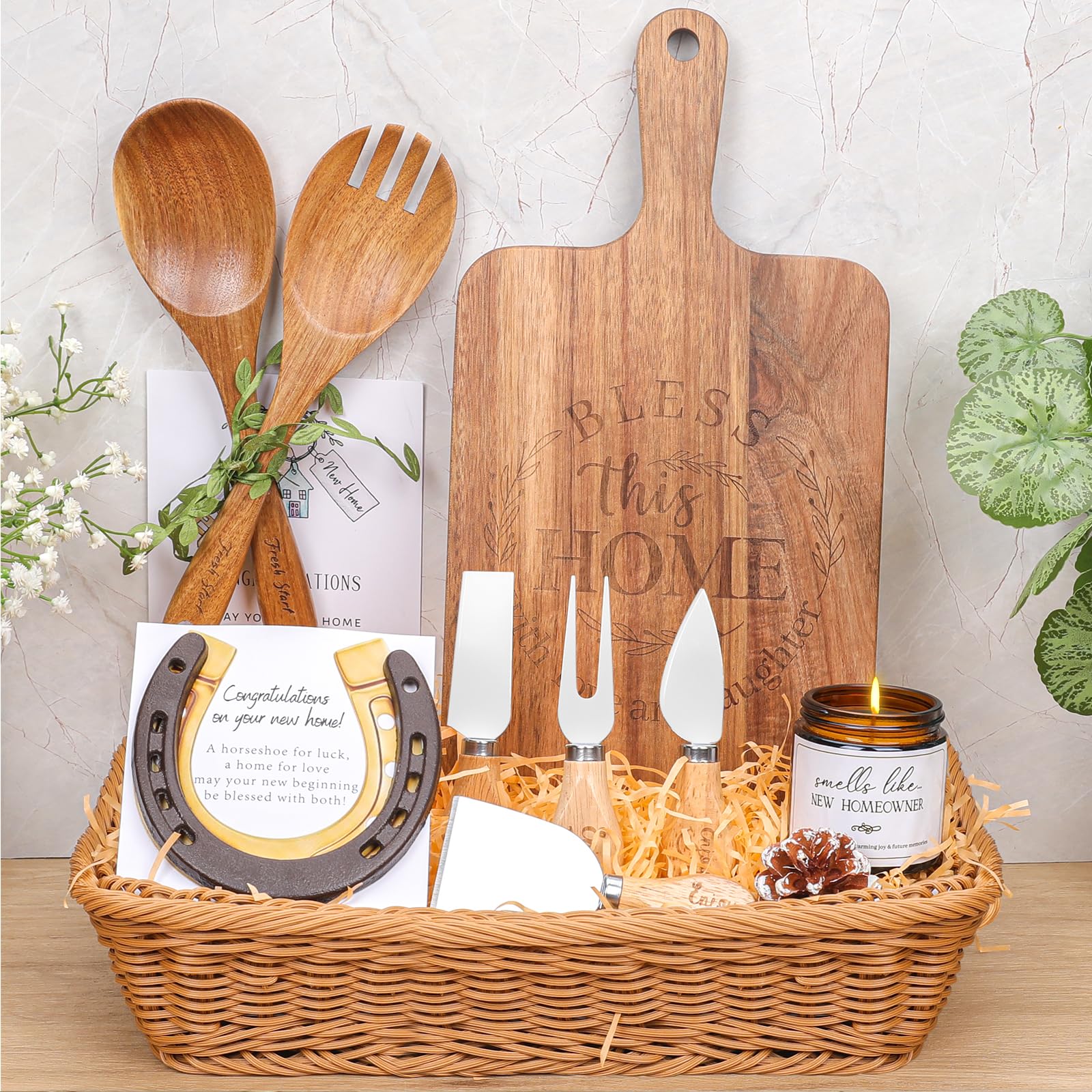 Tabla de quesos de acacia Pengtai con grabado Bendice este hogar, ideal para inauguraciones