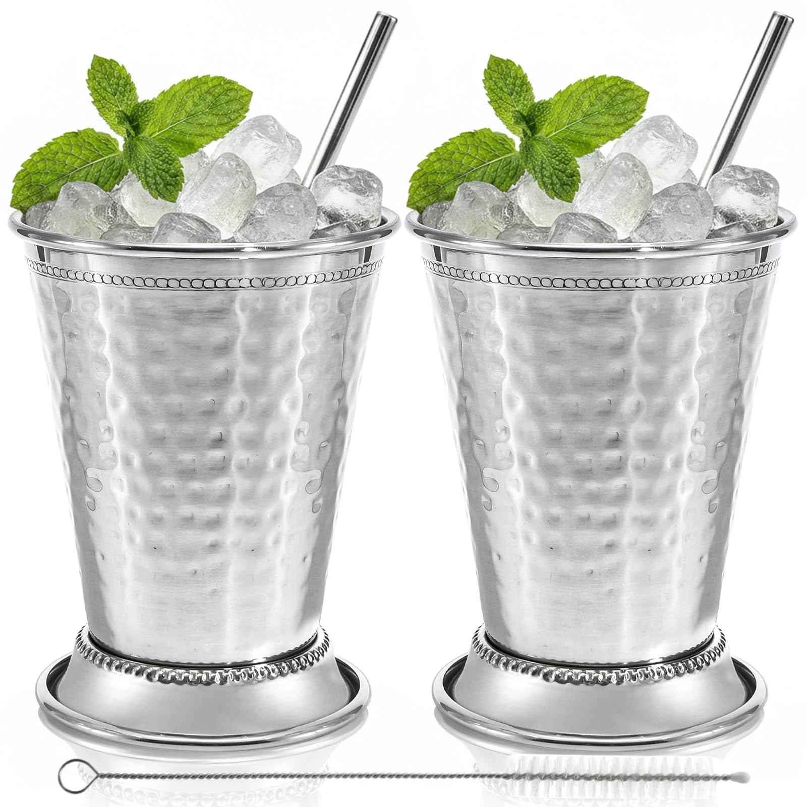 Copa Peohud Mint Julep de acero inoxidable con acabado hambrado, ideal para cócteles.