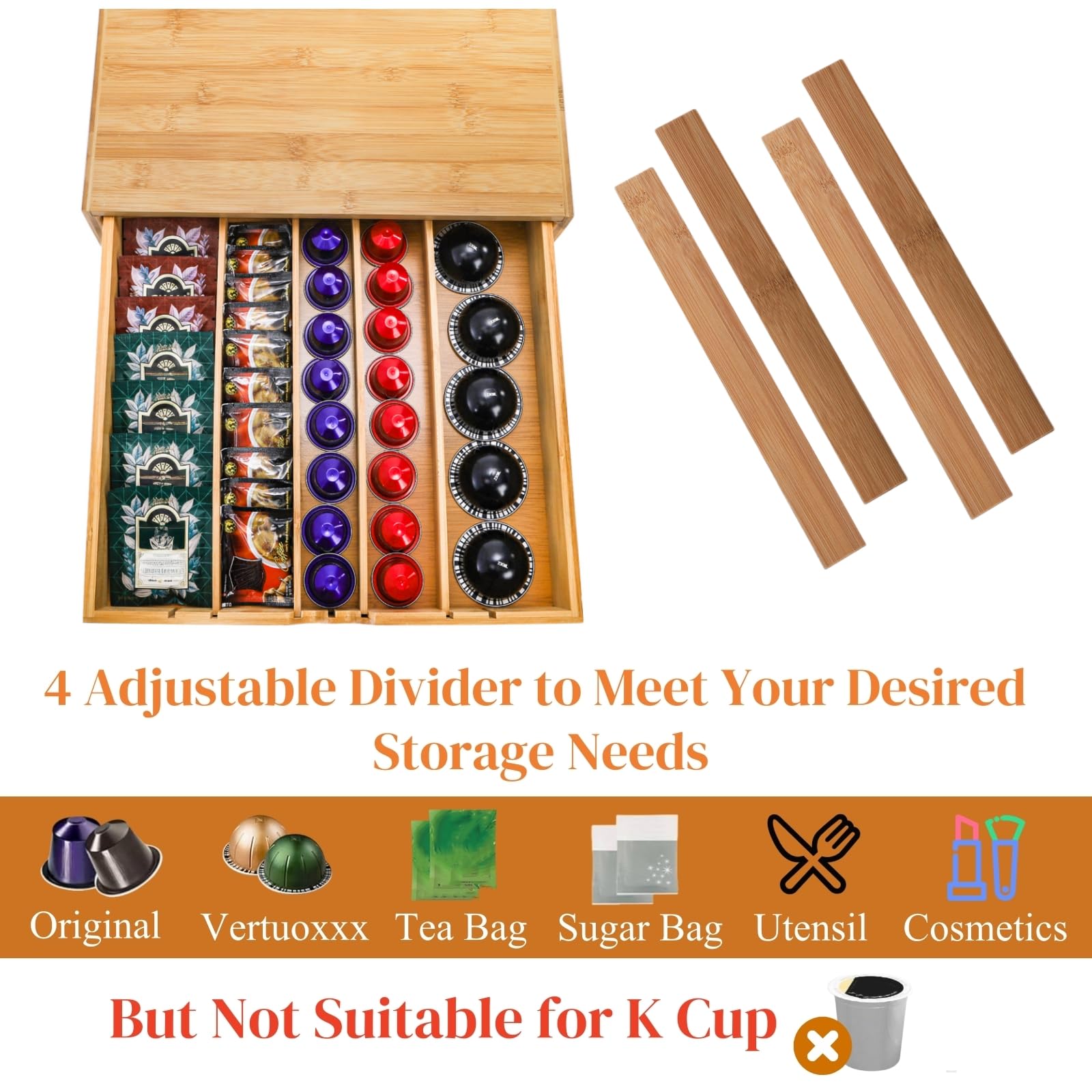 Peohud divisiones ajustables para ordenar té, café y accesorios.