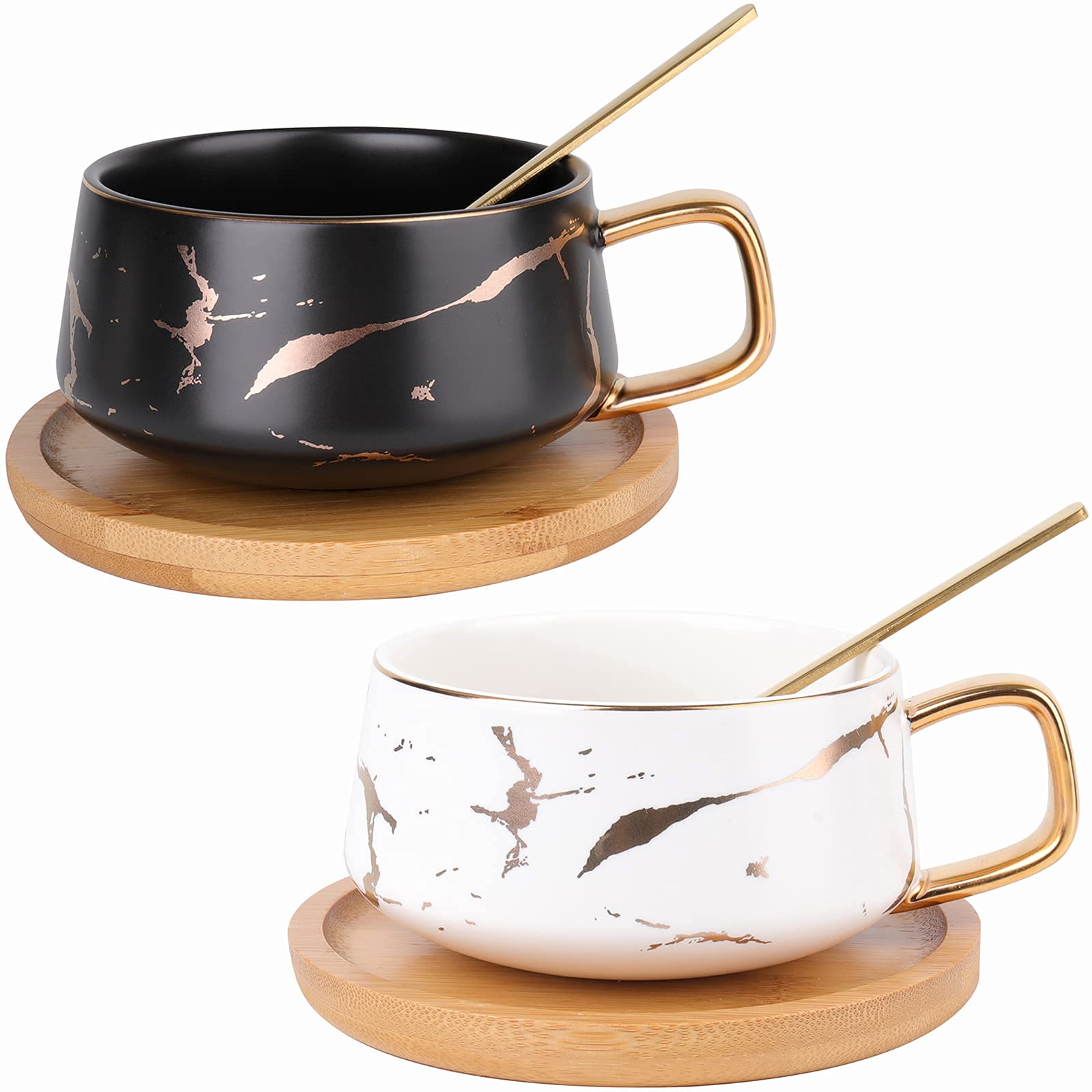 Peohud taza marble blanca con asa dorada, estilo moderno