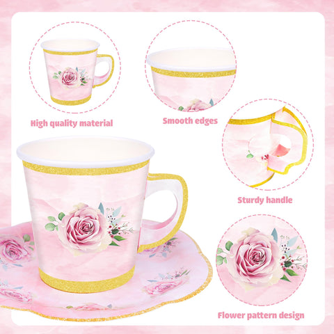 Peony Man diseño floral rosa y dorado para tazas y platos, decoración de mesa