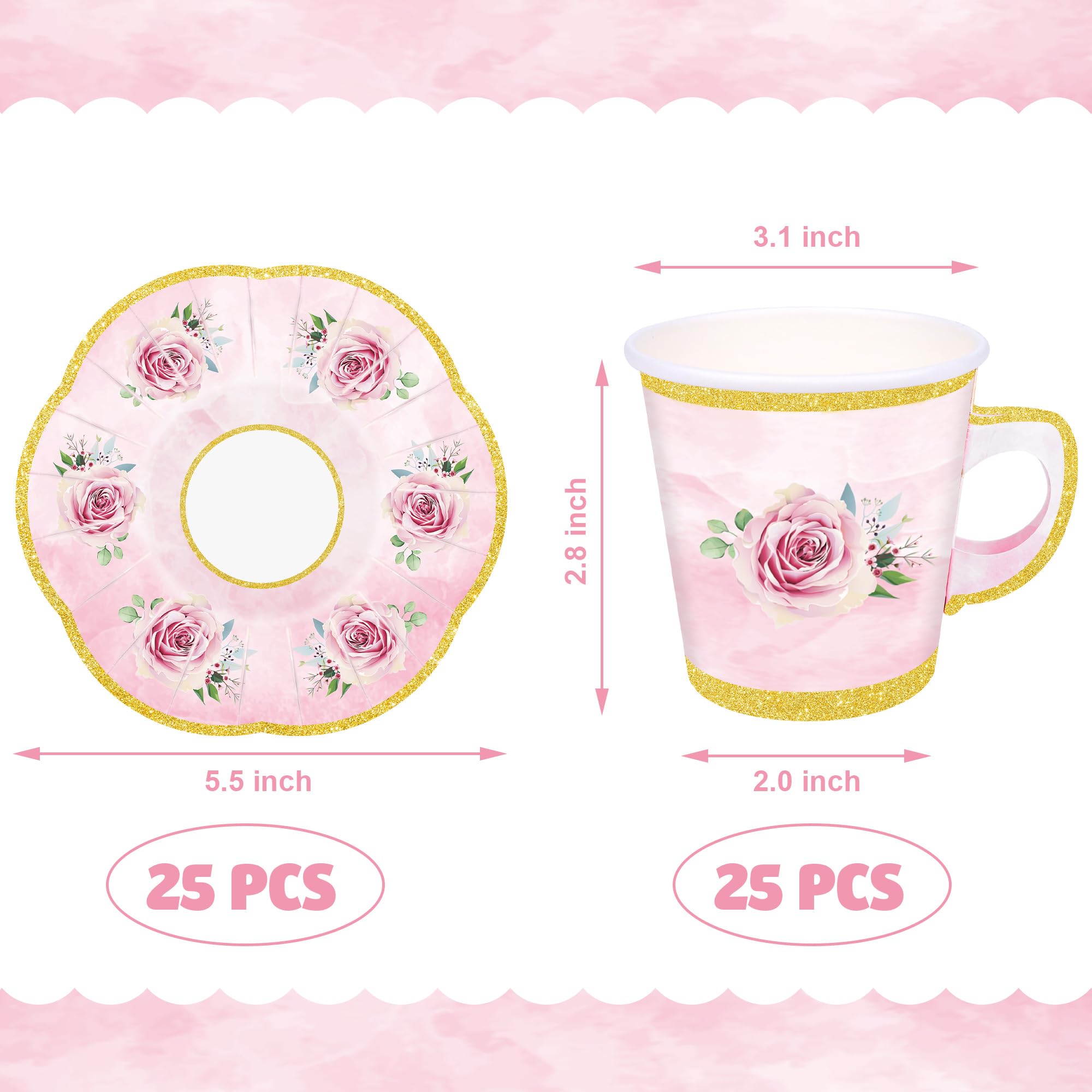Peony Man platos de papel con borde dorado y flores rosas, elegantes para la mesa