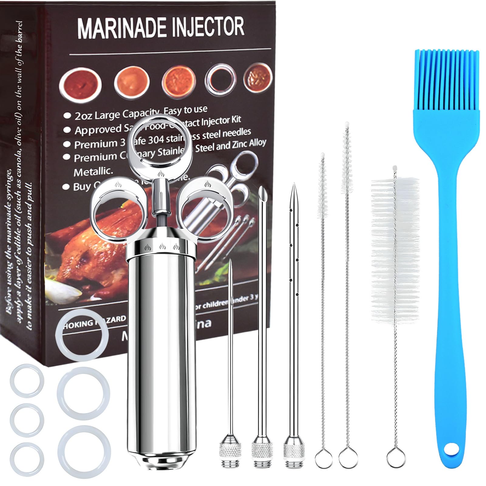 Inyector PEOUWNES 304 con barril de 2 oz para sazonar sabores.