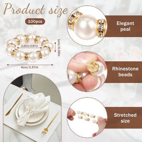 PEOVLVN anillos para servilleta perla imitación, ideal para cenas elegantes