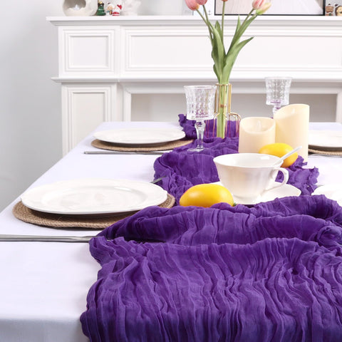 Mantel Pepmily de gasa morada para bodas y fiestas.