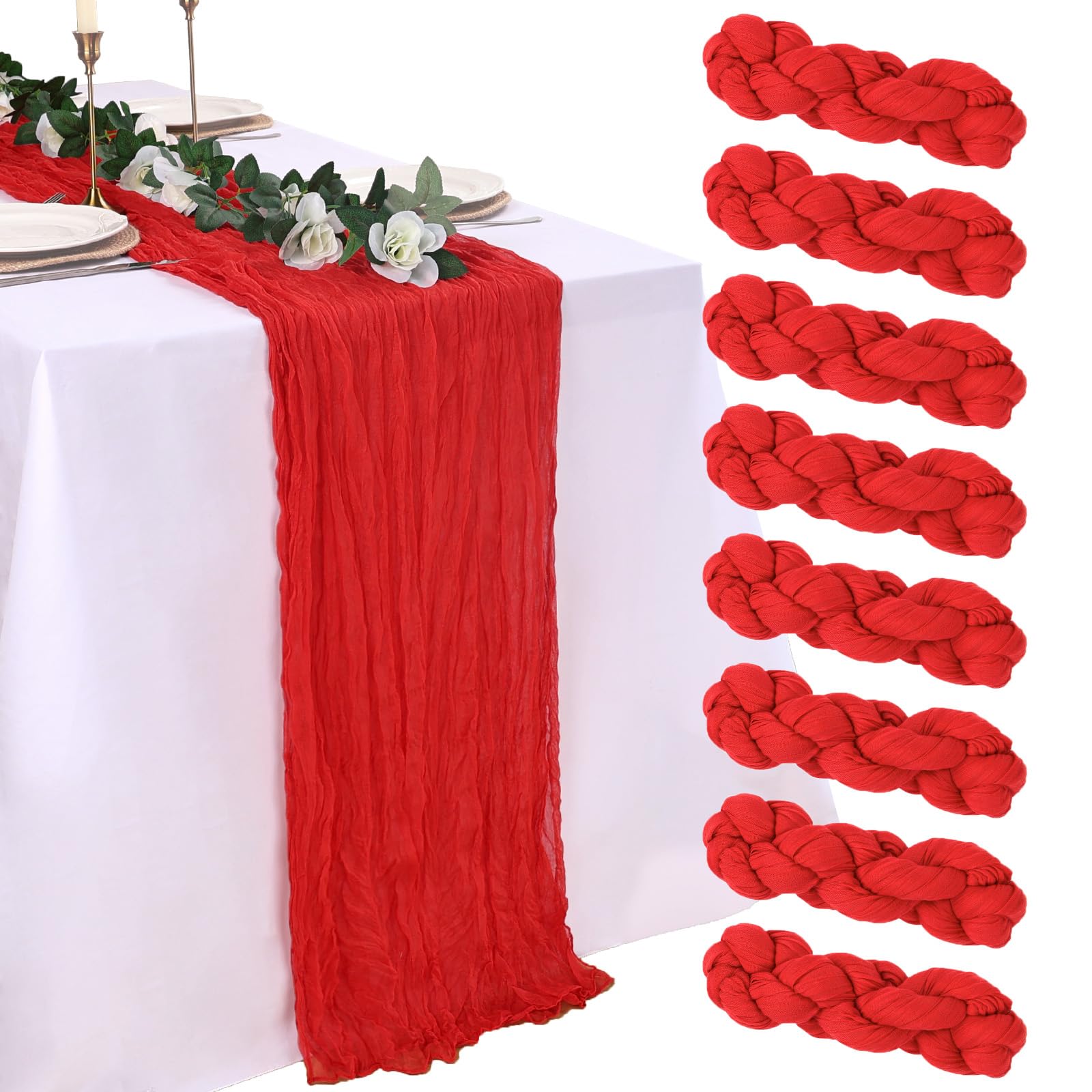 pepmily mantel gasa rojo 10ft, aporta suavidad y ambiente romántico a la mesa.
