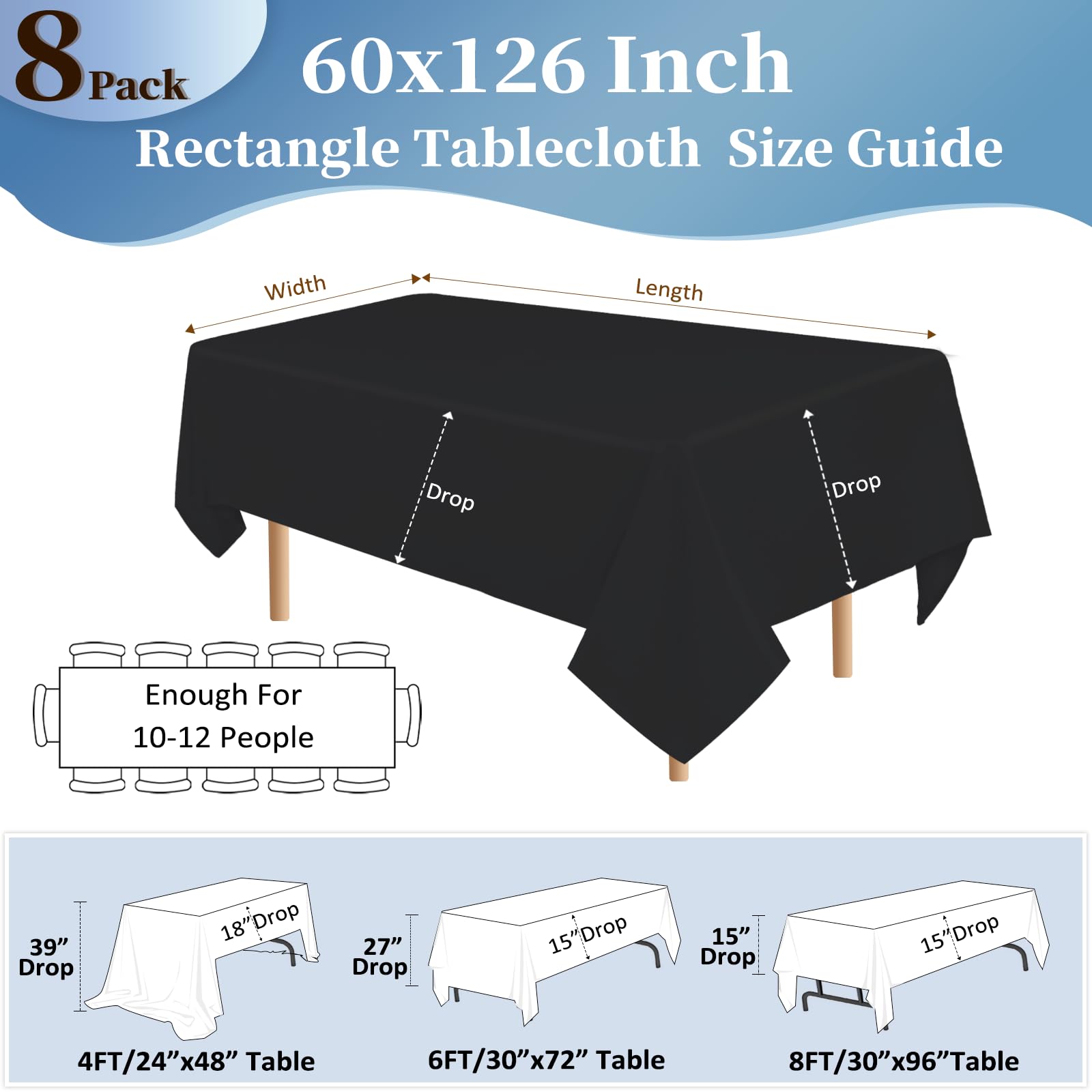 Mantel Pepmily negro 8ft, acabado limpio y costuras resistentes.
