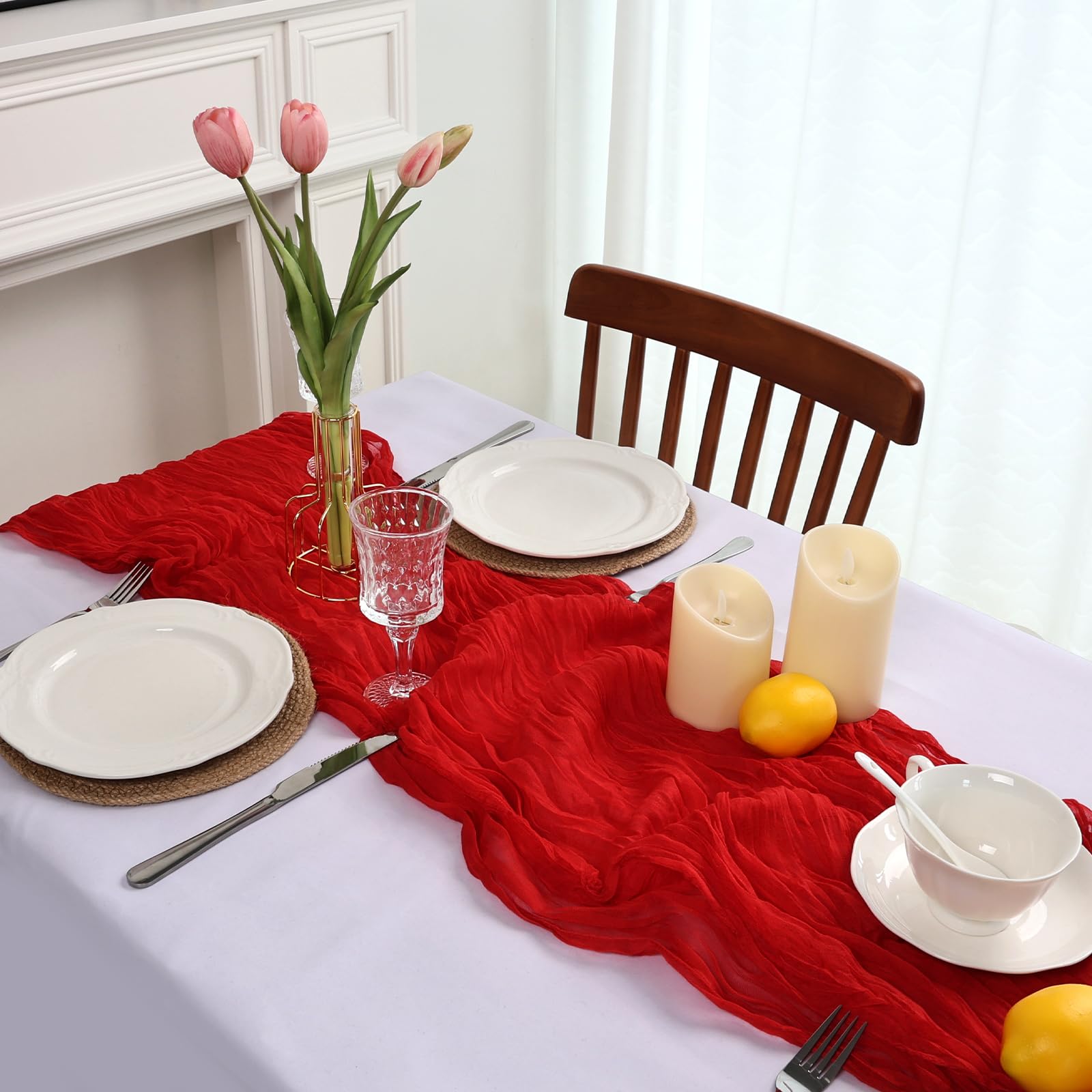 pepmily mantel gasa rojo, ideal para bodas y celebraciones elegantes.
