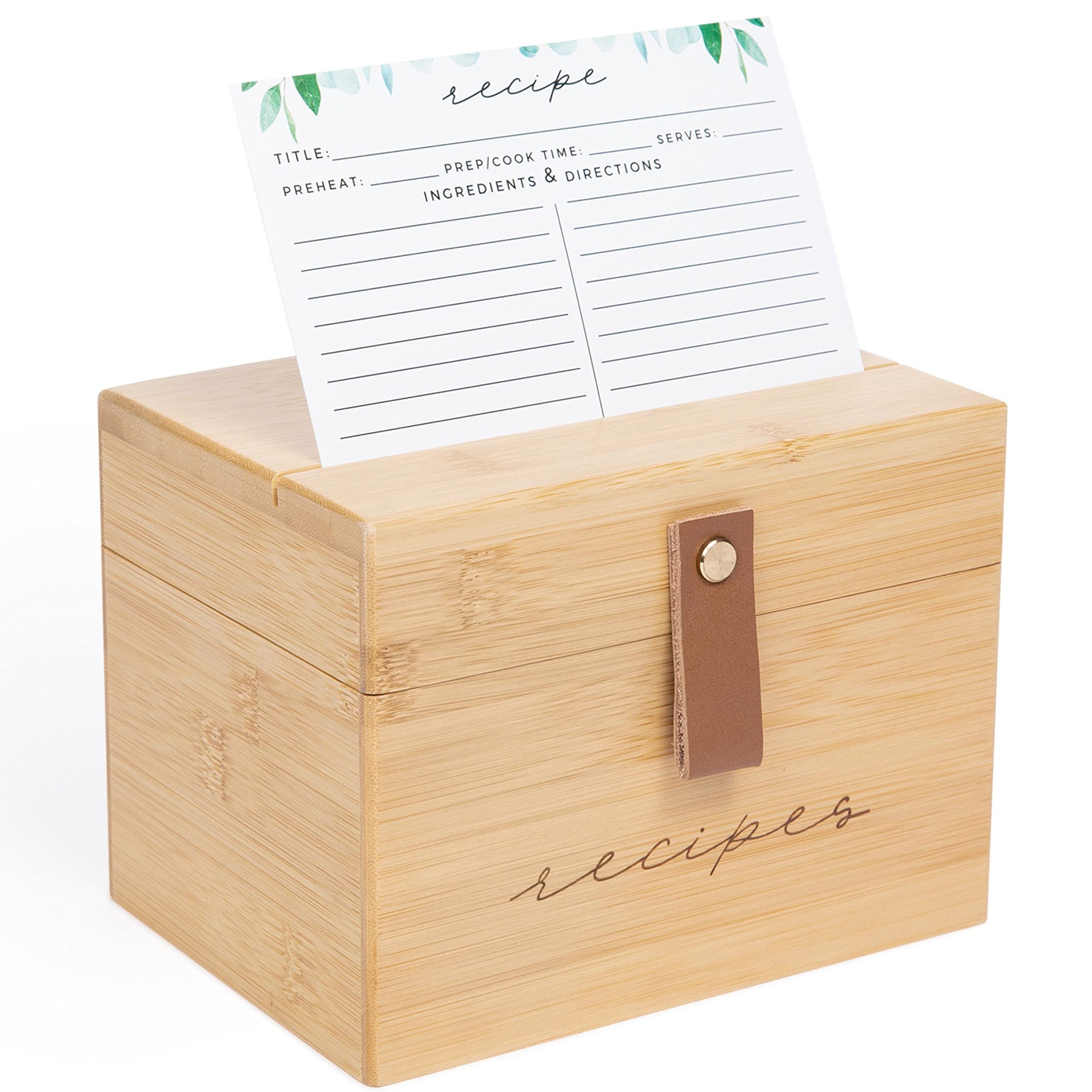 Pera Blanca: caja de recetas de madera con asa para ordenar recetas favoritas.