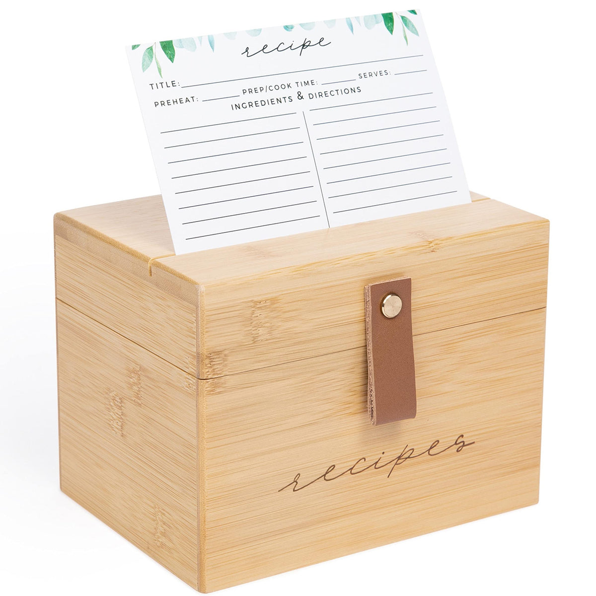 Pera Blanca: caja de recetas de madera con asa para ordenar recetas favoritas.