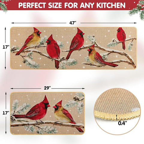 Alfombra Percozzi Cardinal 17x47: cobertura amplia para cocina o entrada con temática invernal.