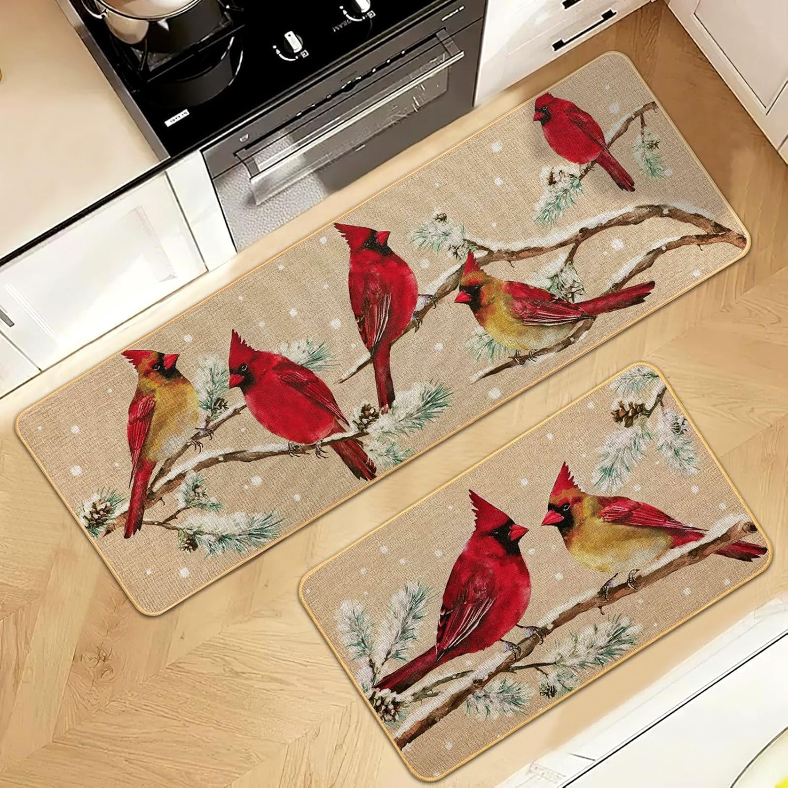 Alfombra Cardinal Percozzi 17x29: diseño invernal para áreas de trabajo en la cocina.
