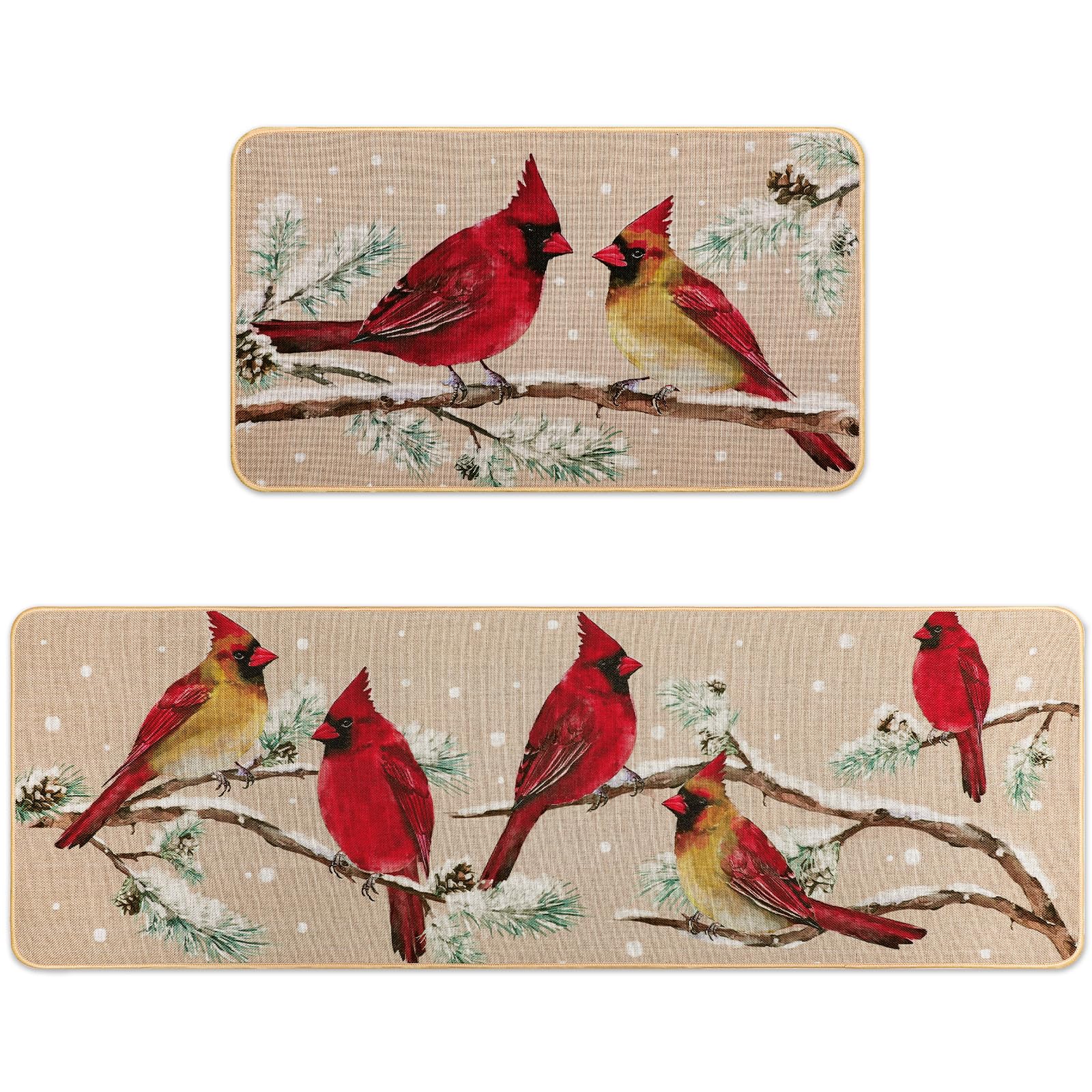Alfombra Percozzi Cardinal para cocina con diseño de cardenal en ramas de pino, ideal para absorber agua.