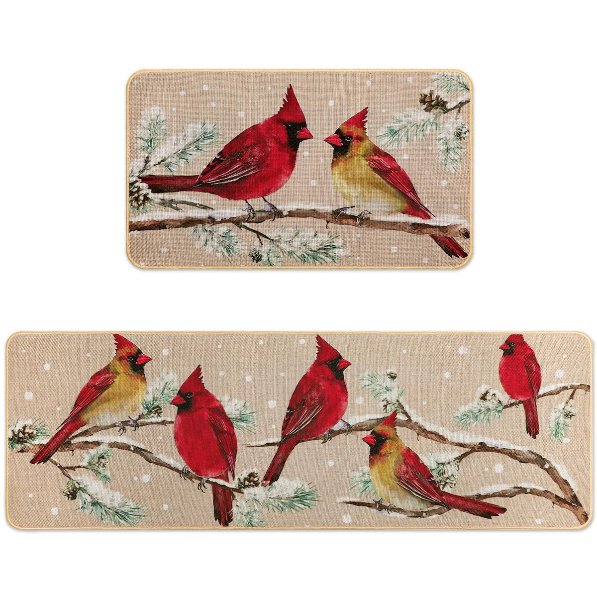Alfombra Percozzi Cardinal para cocina con diseño de cardenal en ramas de pino, ideal para absorber agua.