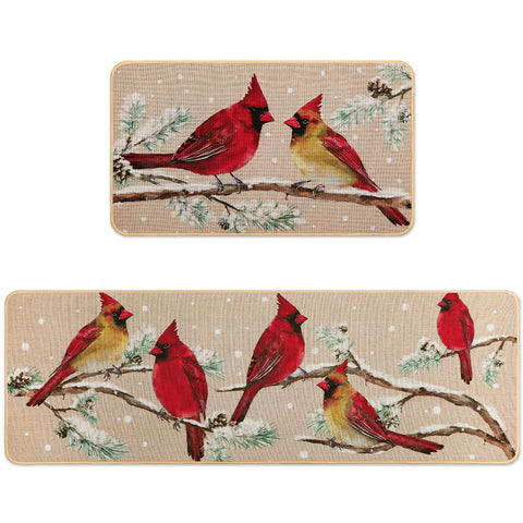 Alfombra Percozzi Cardinal para cocina con diseño de cardenal en ramas de pino, ideal para absorber agua.