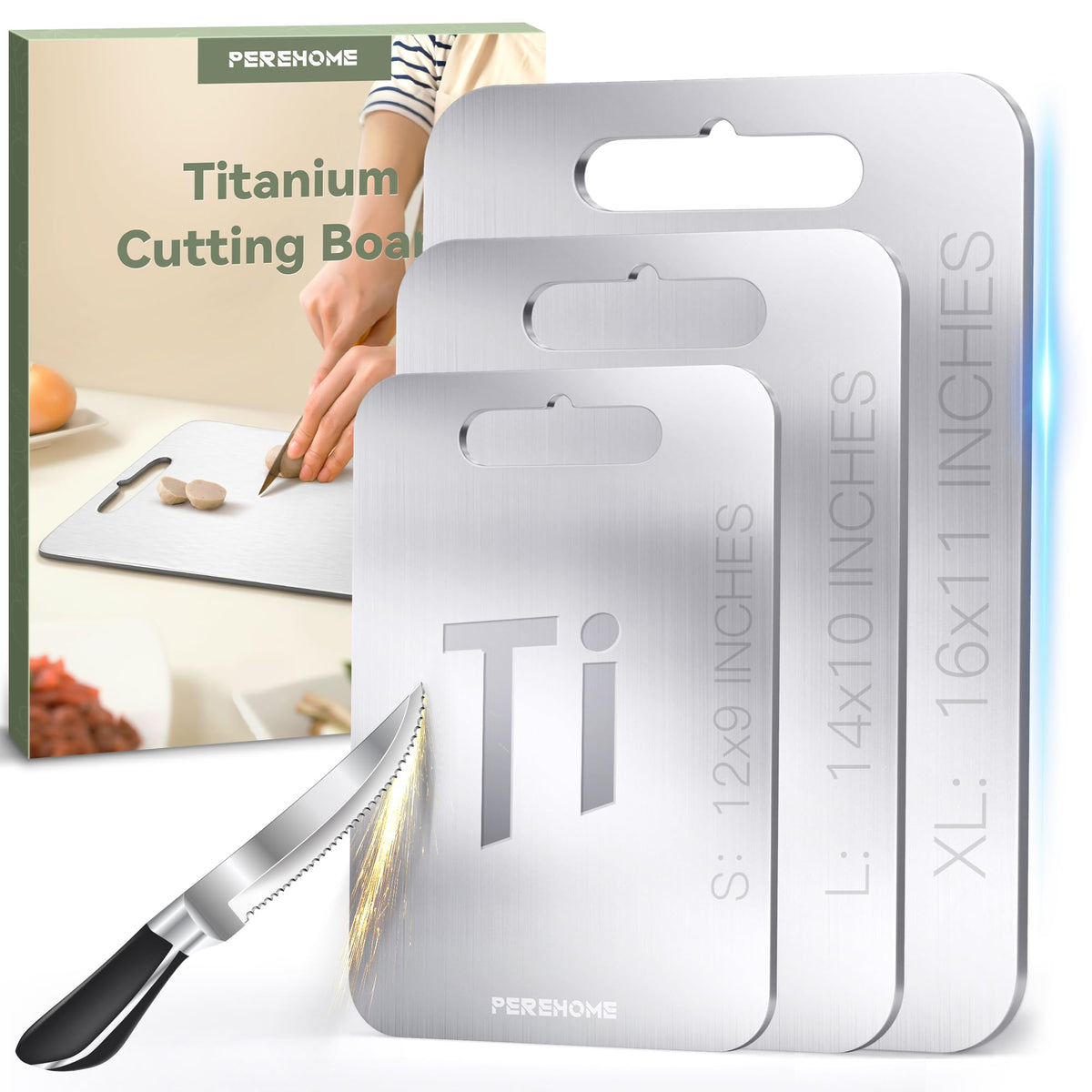 Perehome tabla de cortar titanio 12x9: superficie higienica y resistente para carnes y verduras