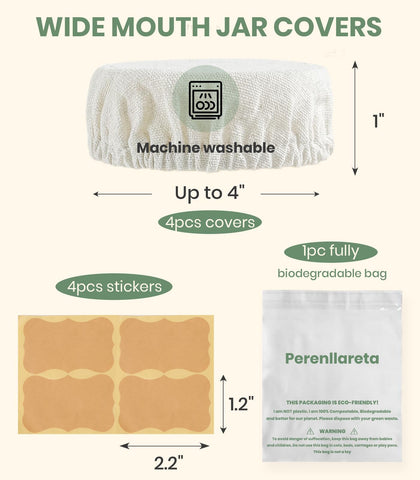 Paquete de 4 tapas reutilizables con etiquetas kraft para tarros Mason.