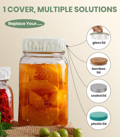 Tapa transpirable de tela para tarros Mason, ideal para fermentos ligeros y almacenamiento.