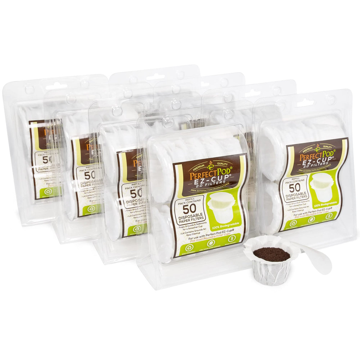Perfect Pod EZ-Cup: filtros de papel desechables, 8-pack, ideal para cápsulas reutilizables en casa.