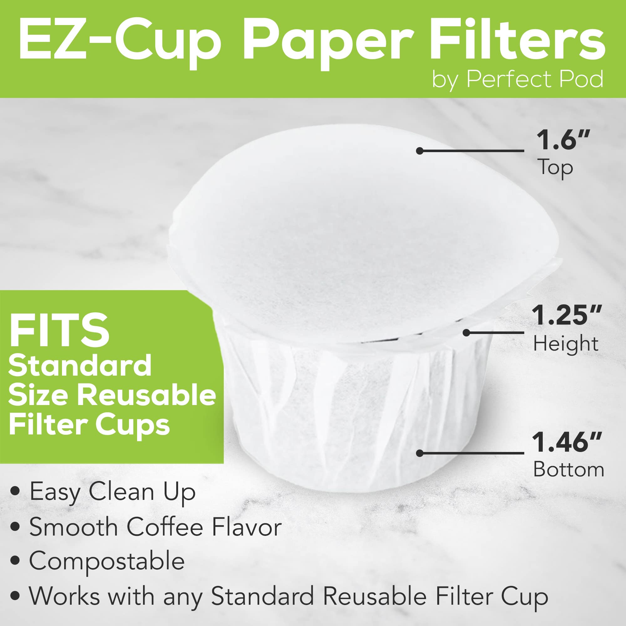 Perfect Pod EZ-Cup: tapa con diseño patentado, cierre seguro para cápsulas reutilizables.