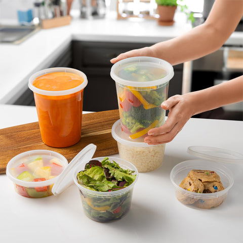 Perfect Settings Contenedores Deli 16oz con tapa, perfecto para comidas preparadas.