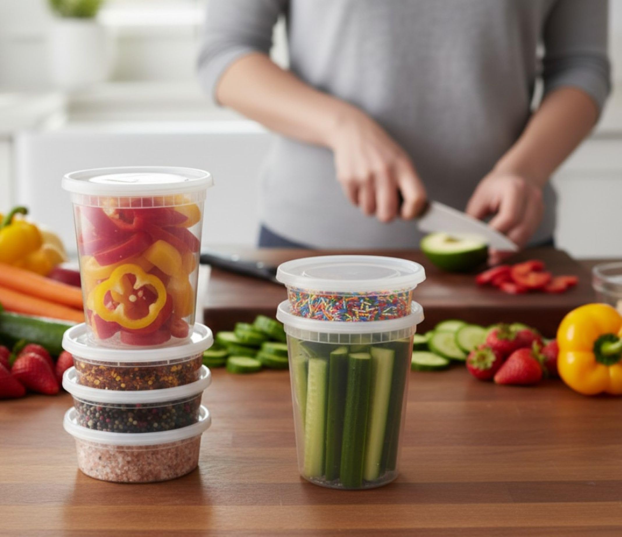 Perfect Settings Contenedores Deli 32oz con tapa, ideal para caldos y sobras.