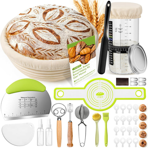 Perjoy kit de masa madre con cesta de fermentación redonda para dar forma uniforme al pan.