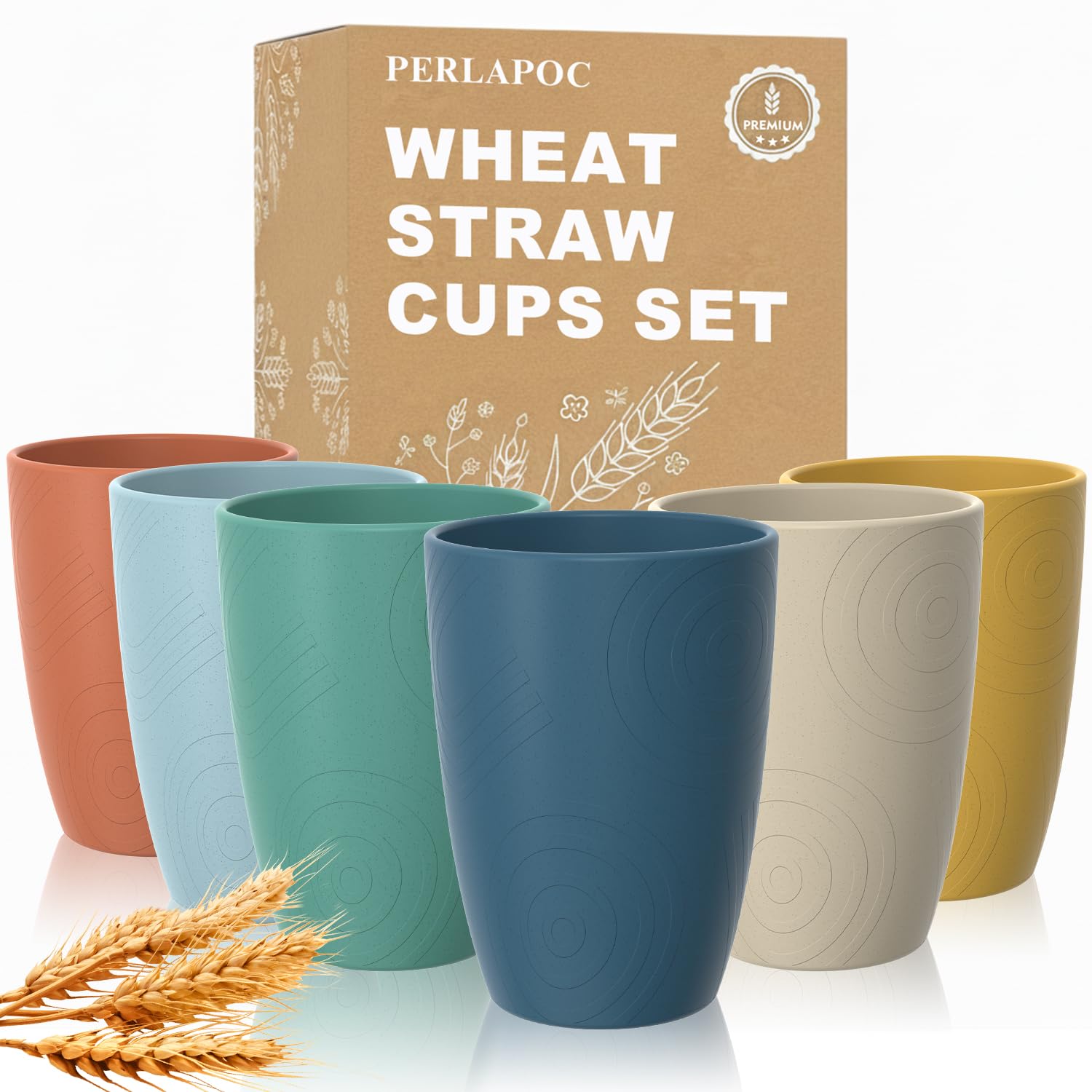 Vaso Perlapoc de paja de trigo 16 oz, color azul, ideal para agua.