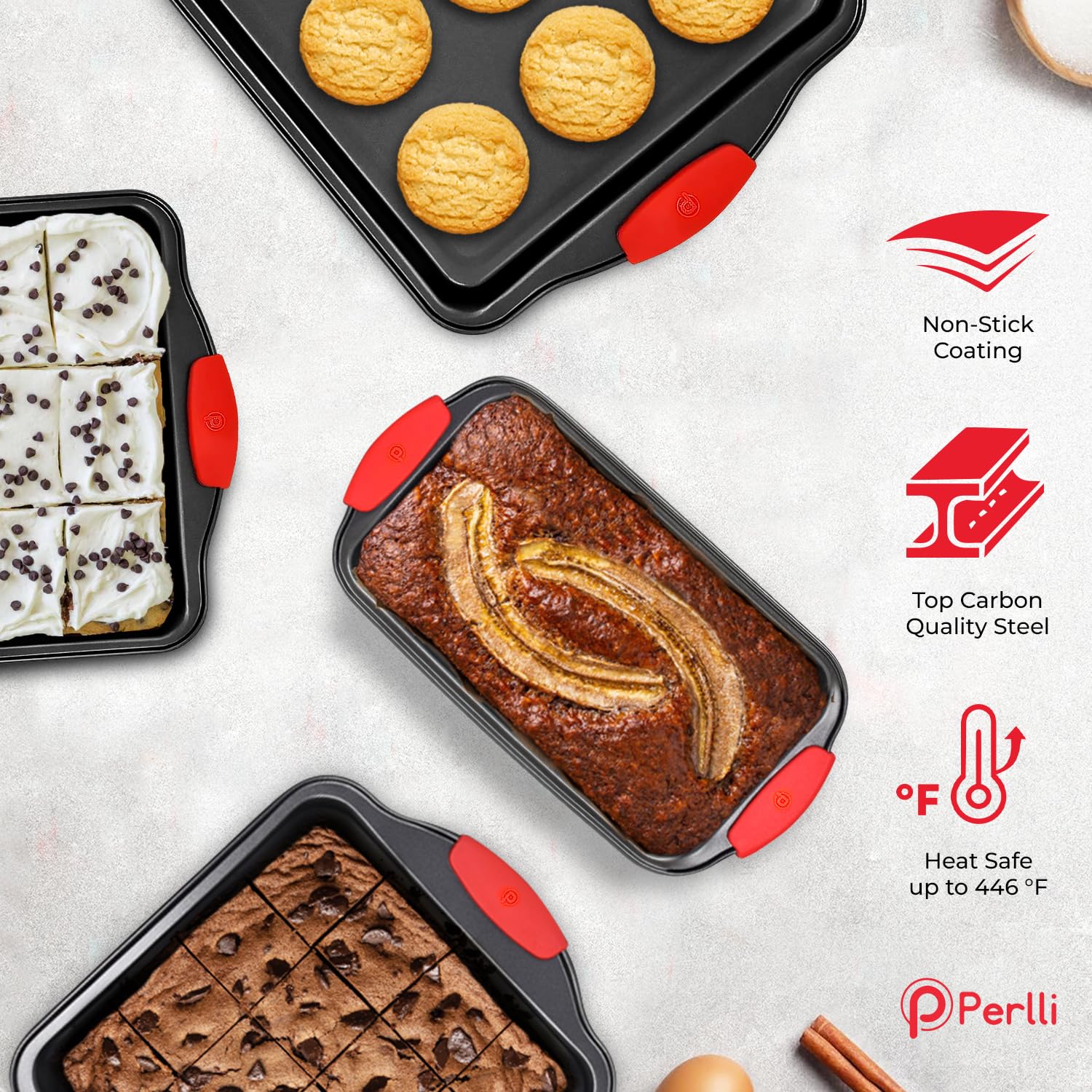 PERLLI bandeja para asar para dorados uniformes y manejo cómodo