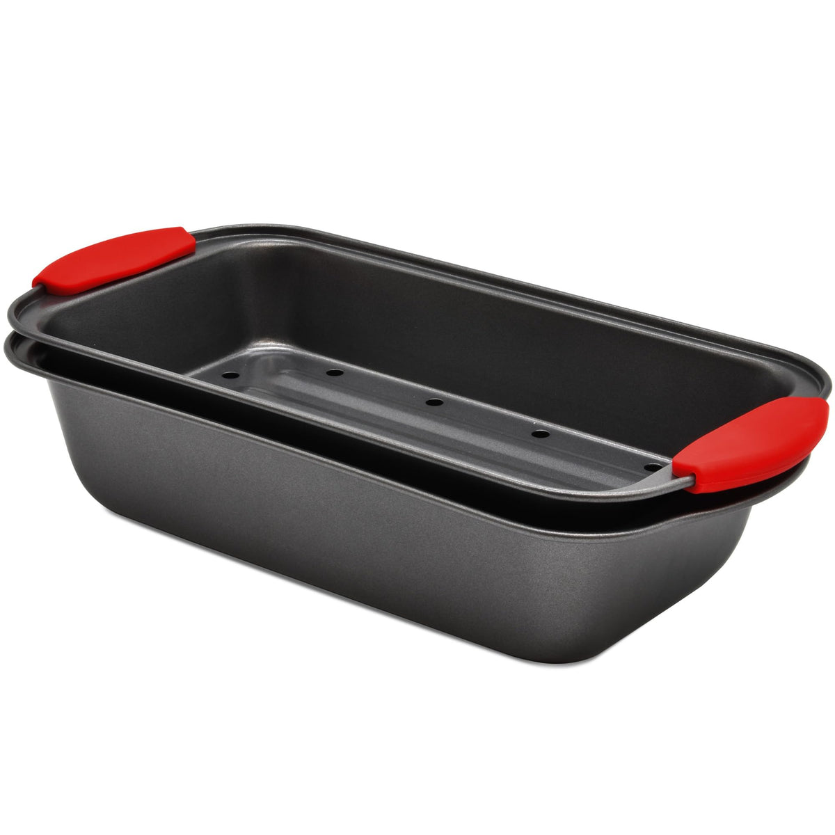 PERLLI pan para pastel de carne con charola de goteo integrada para cocinar con menos grasa